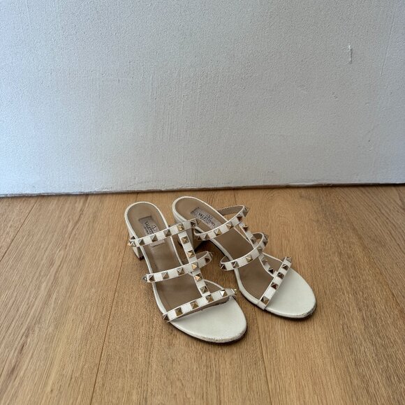 Valentino Garavani Off-White Rockstud Heeled Sandals Size 38 - Picture 1 of 7